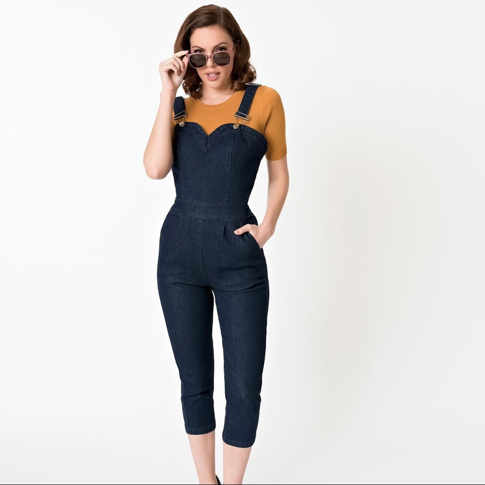 Voodoo Vixen Denim Fitted Capri Connie Overalls